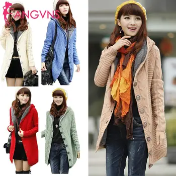 

Women Casual Knitted Oversized Cardigans Long Sleeves Fashion Winter Solid Loose Thickest Button Sweater Coat