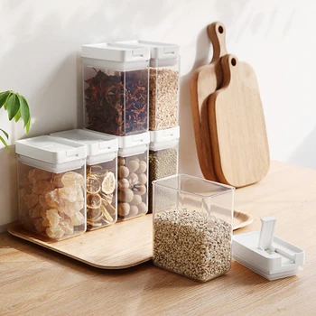 

Kitchen Japanese-style Airtight Plastic Transparent Moisture-proof Refrigerator Storage Box Multigrain Square Storage Tank