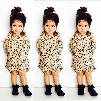 

Hot Toddler Kids Girls Autumn Cute Baby Girls Dress 3/4 Sleeved Leopard Print Cotton Loose Dress for 0-5 Years Kids Sundress