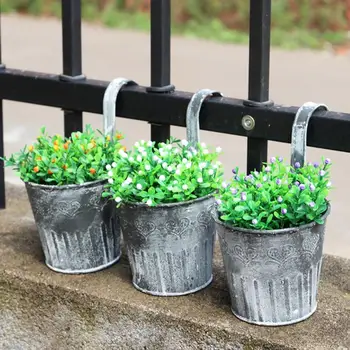 

Vintage Metal Flower Pots Hanging Garden Pots Planters Iron Storage Basket with Hooks Balcony Wall Vertical Hang Buckets