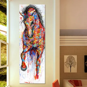 

Large Size Oil Painting Colorful Animal Wall Art Pictures for Living Room Home Decor Canvas Painting Running Horse No Frame