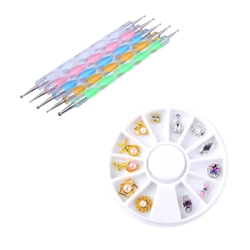 

2 Set Nail Art Accessories: 1 Set 5Mm Nail Art Sticker 3D Acrylic Rhinestones Nail Tips (L)1 Set Nail Art Tools Makeup Brush Dot