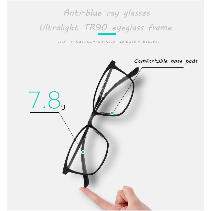 

2019 Fashion Computer Glasses Anti-blue light TR90 Memory Glasses Frame Ultralight Square Optical Eyeglasses Frame For Women Men