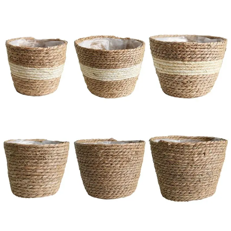 Storage-Basket Flower-Pot Plant-Container Bedroom-Decoration Straw Handmade Outdoor Nordic