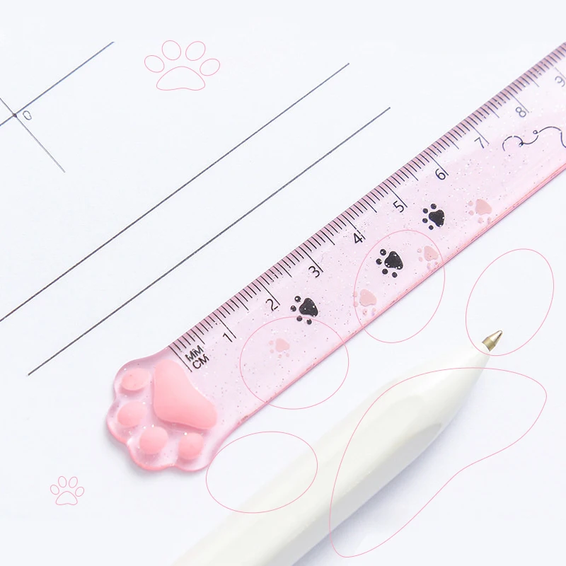 Cat Paw Plastic Straight Rulers Kawaii School Office Supplies Planner Accessories Student Prize Drawing Tools