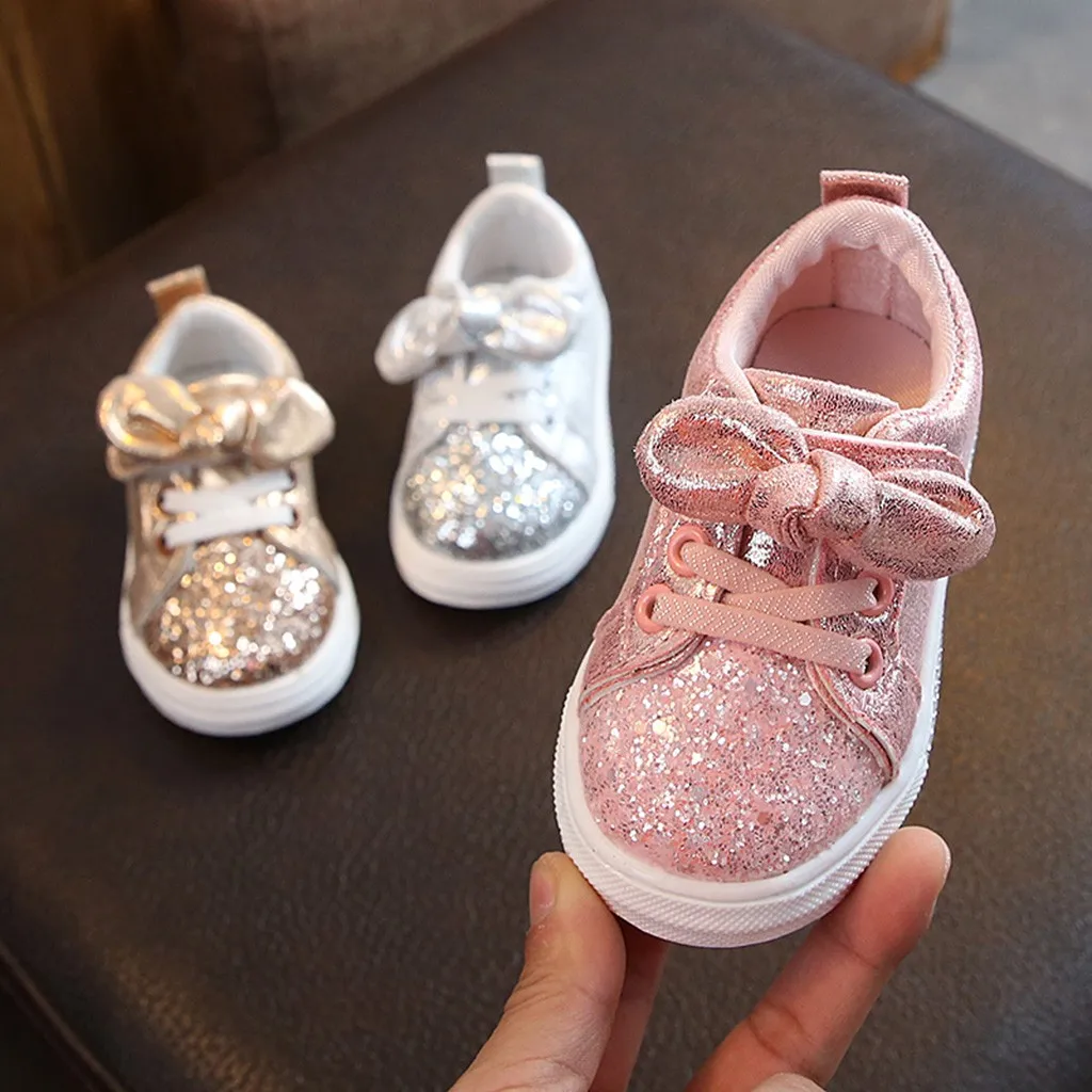 JAYCOSIN/модные кроссовки для маленьких девочек; Осенняя детская спортивная обувь с блестящими кристаллами; детские Нескользящие кроссовки с милым бантом