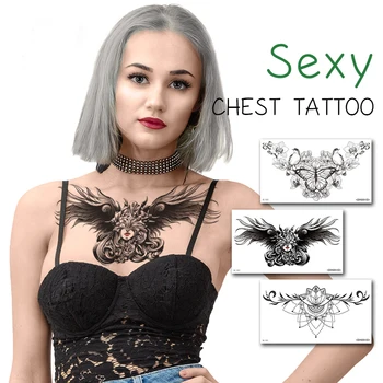 

Temporary Tattoo Sticker cross mask girl wings feather sexy chest back Fake Tatoo waterproof Breast Flash Tatto for Woman lady