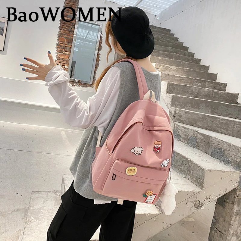 

BaoWomen College Book Lady Badge Backpack Kawaii Fashion Girl School Bag Trendy Women Cute Backpack Nylon Female Harajuku Bag