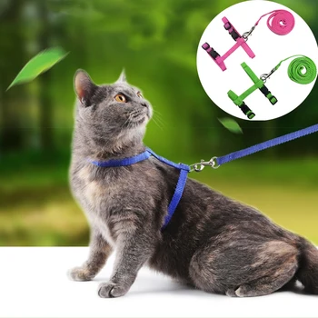 

Solid Color Cats Harness Belt Adjustable Nylon Collars Suitable Pet Leash Traction Kitten Daily Walking Pets Halter Collars