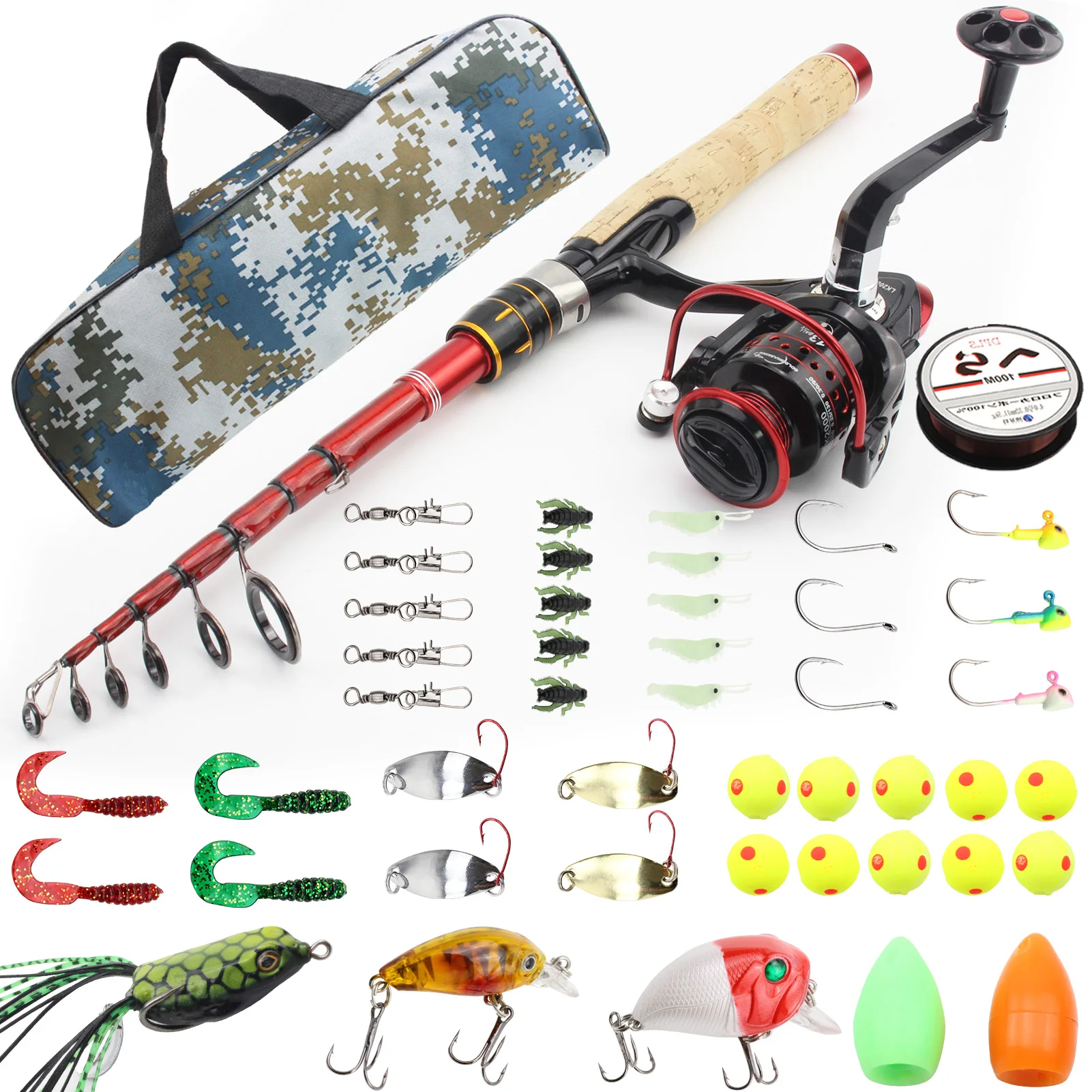 2.1M Fishing rod with reel Rod reel Soft bait Fish hook bag set lure Trout  Portable telescopic rod vara de pesca com molinete