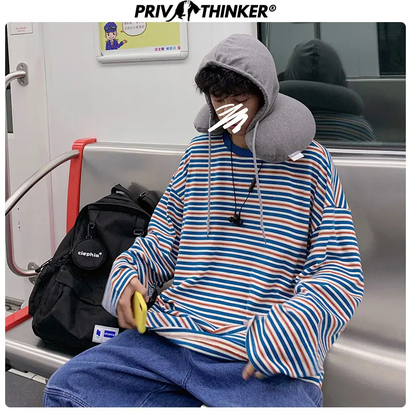 

Privathinker Men Autumn Striped Pullovers Sweatshirts Mens 3 Colors O-Neck Hoodies Male Fashion Korean Long Sleeve Sweatshirt