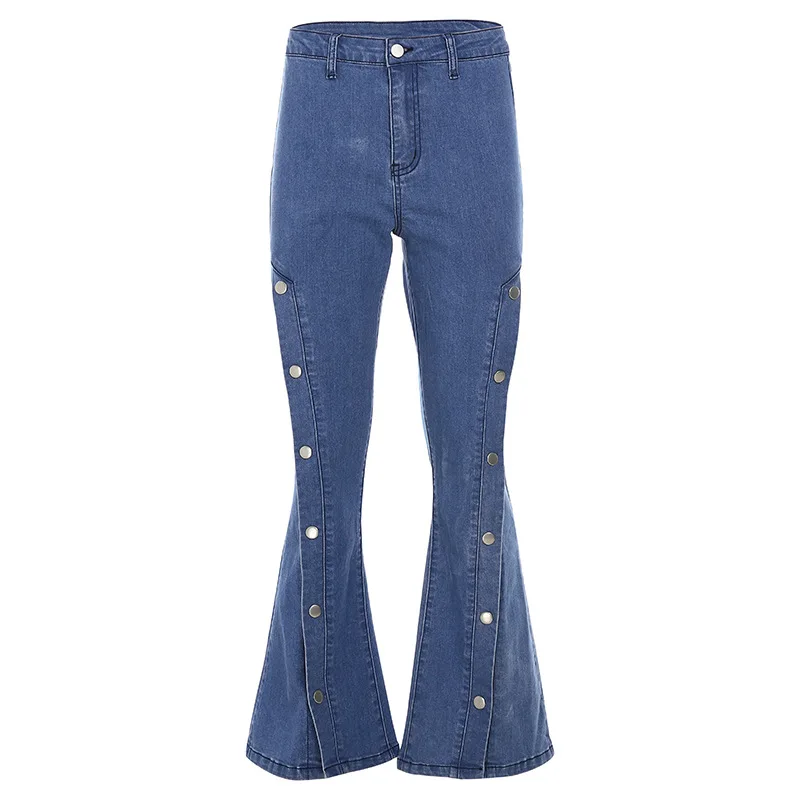 Осенняя женская одежда на пуговицах, открытые по бокам джинсы, брюки, клеш, джинсовые брюки с высокой талией, расклешенные брюки, уличная одежда, WHP7260W07