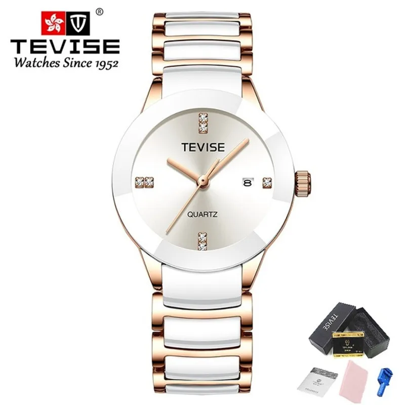 TEVISE Золотые женские часы-браслет кварцевые женские часы Роскошные модные повседневные керамические водонепроницаемые наручные часы для девочек инструмент для фиксации