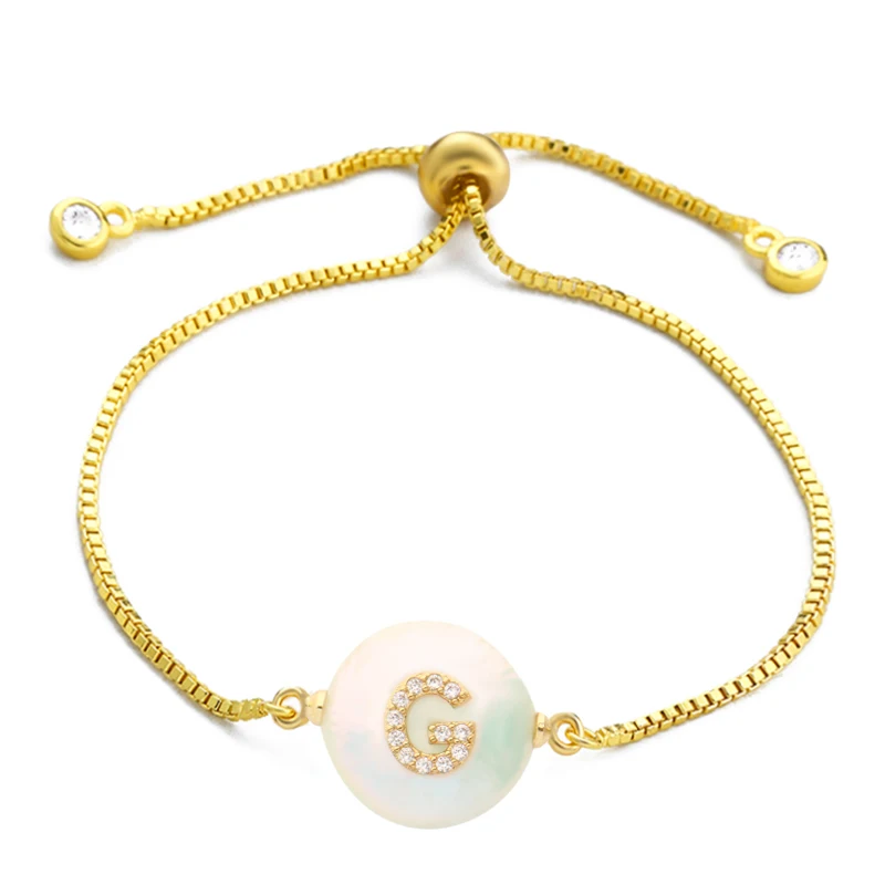 Золотой Модный браслет с амулетом 26 алфавита из натурального жемчуга, браслет с микро-цирконием и надписью, браслет с именем для пары, женский подарок - Окраска металла: G