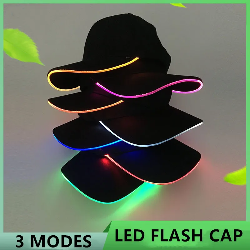 

LED Light Flash Headlight Baseball Cap New Fashion LED Lighted Glow Club Party Black Fabric Traveling Hat Baseball Cap Headlamp