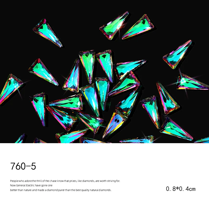 760-5 HNUIX, 10 шт., 3D треугольник, Холо, украшения для ногтей, наборы, блестящий Блестящий декоративный камень для ногтей, сделай сам, маникюрный кристалл, Стразы для ногтей, аксессуары - Цвет: 760-5