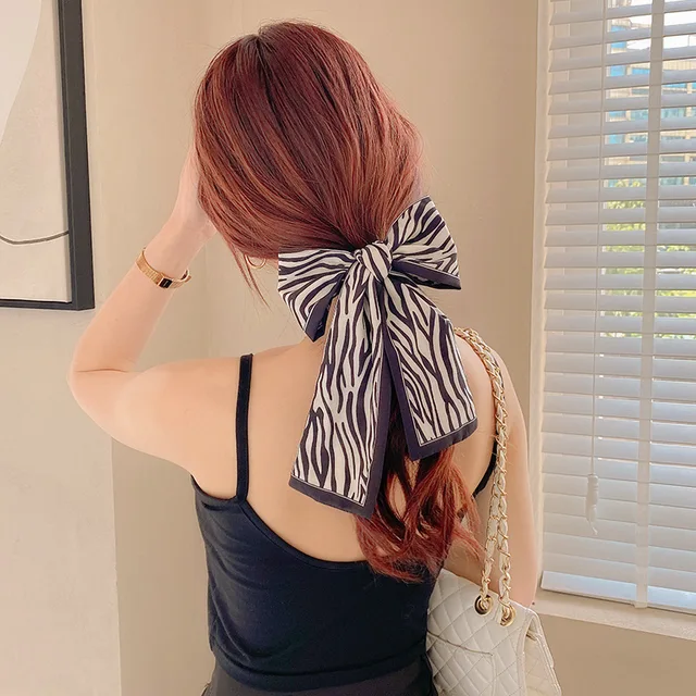 Women Silk Scarf Headband Female Tied Hair Summer Ribbon Retro French Bow Korean Horsetail Bundle Japanese Girl Hair Headdress Headband 30