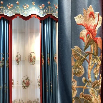 

Chinese Style Curtains for Living Room Dining Room Bedroom Retro High-end Embroidered Curtains Finished Product Customization