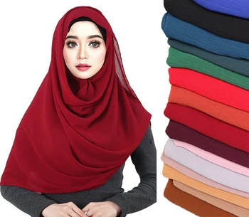 

2020 New Ladies chiffon hijab scarf wrinkle shawls muslim fashion plain wraps headband long scarves/scarf 180*75cm 1pct