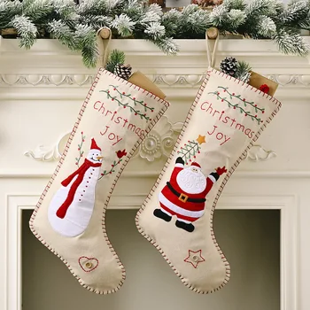 

2020 New Linen Embroidered Christmas stocking Creative Santa Snowman Socks Pendant Gift Bag Christmas Ornaments
