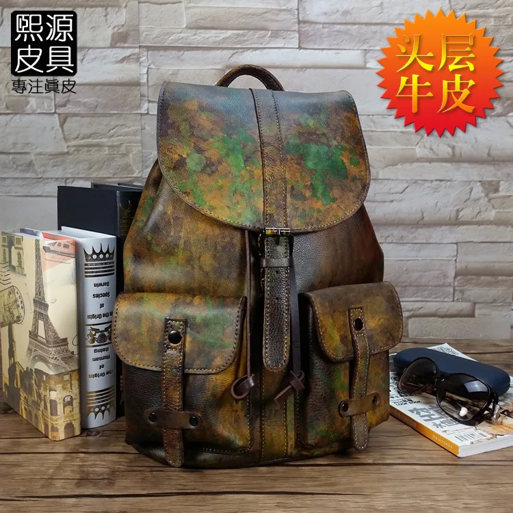 

Origional WOMEN'S Leather Bags Hand-rub Color Retro Trend Cool Backpack Full-grain Leather School Bag College Style
