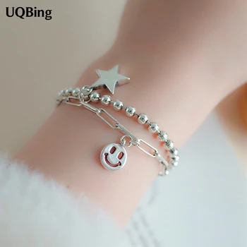 

Ins Hiphop Style Female/Women Vinatge 925 Sterling Silver Smiley Star Charm Bracelets For Friends Birthday Gifts