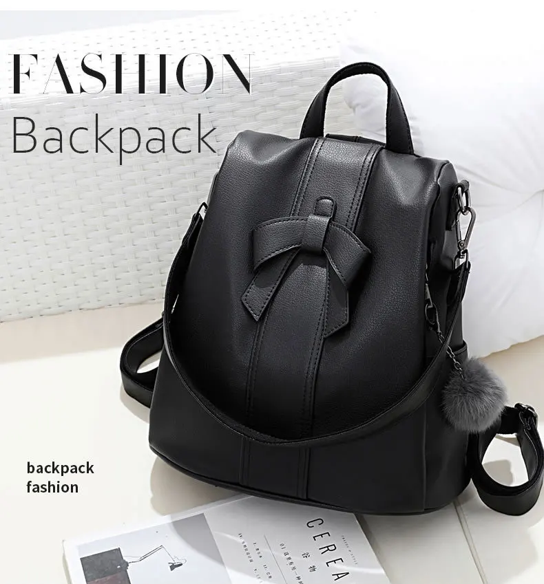 Anti-theft Bow Women Backpack College Student Bookbags Casual Work Bags Ladies Hand Bags Durable Heavy Duty Satchel Leather