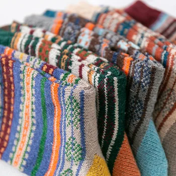 Calcetines de lana a rayas para Hombre, calcetín de algodón grueso, cálido, 5 par/lote