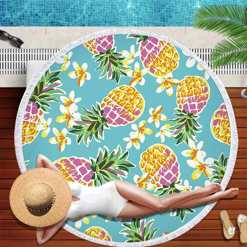 

Tropical Floral Pineapple Round Beach Towel Microfiber Large Bath Towel Colorful Printed Pineapple Summer Swimming Towels Carpet