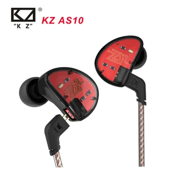 

Original KZ AS10 5BA HiFi Stereo In-ear Earphone High Resolution Earbuds with 0.75mm 2 Pin Cable Five Balanced Armature Driver