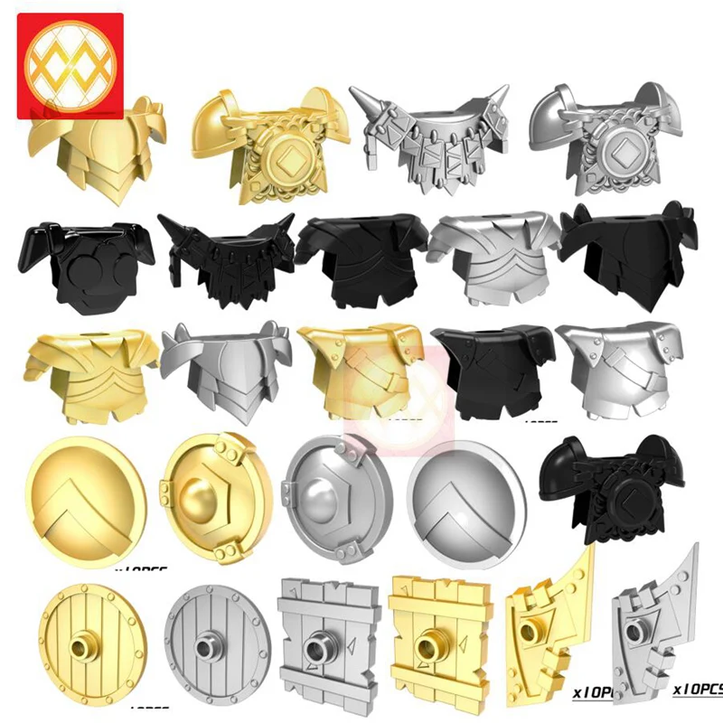 10pcs/lot Rome Knights Medieval Weapons Defense Helmet Armor Shield MOC Middle Ages Army Accessories Building Blocks Toys Gift