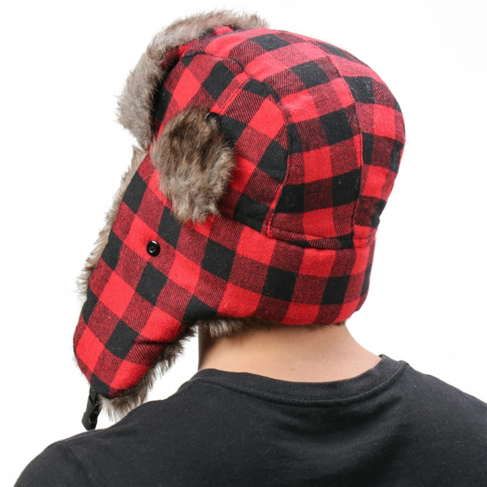 Plaid Trapper Bomber Fur Hats for Skiing Skating Snowboarding Winter Warm Men Women Ear Protector Cycling Camping Hiking Caps