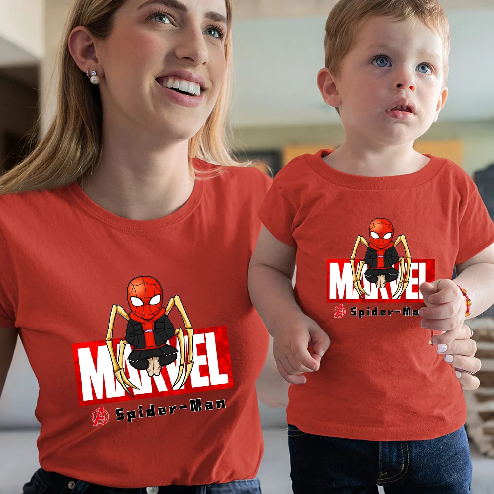 Kawaii Toddler Girl Clothes Funny Cartoon Spider Man Summer Casual O-neck Kid Woman Tshirt Coming Home Outfit Family Look plus size matching family outfits Family Matching Outfits