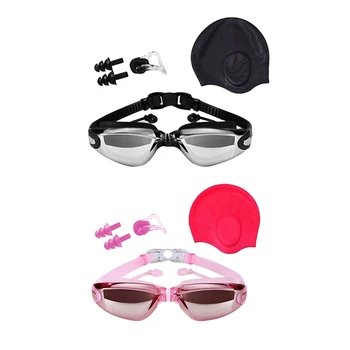 

Swimming Goggles High-Definition Waterproof Anti-Fog Goggles Swimming Cap Ear Plugs Nose Clip Suit Three Sets