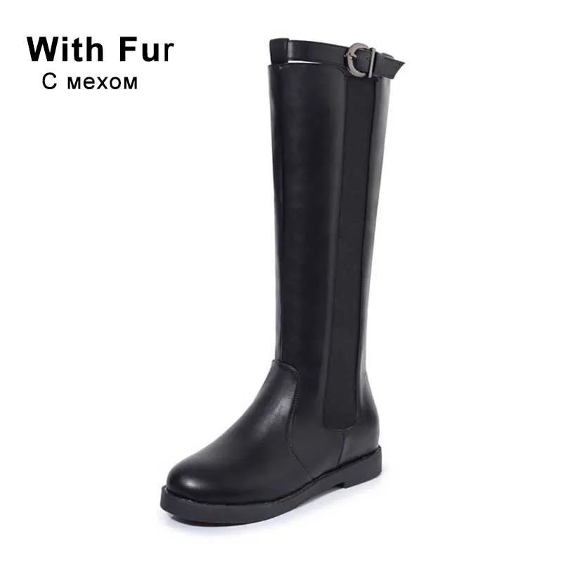 Taoffen Women Retro Knee High Boots Winter Fur Keep Warm Motorcycle Boots Punk Sexy Brand Shoes Women Footwear Size 32-43 - Цвет: black1 with fur