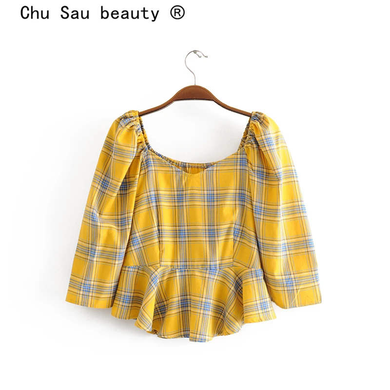 Chu Sau beauty, новинка, милые шикарные клетчатые топы, женская уличная мода, блузка с открытыми плечами, женский красивый сексуальный хлопковый топ