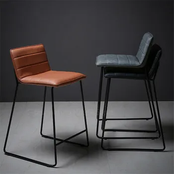 

Nordic Modern Minimalist Bar Chair Bar Stools High Stool PU Leather Backrest Chair Wrought Iron Bar Stool Creative Leisure Chair
