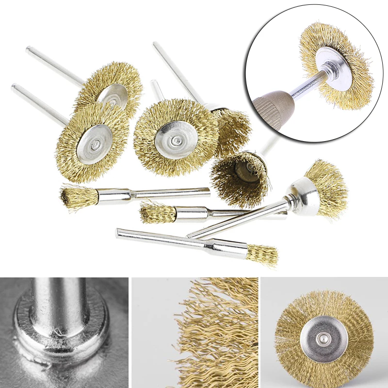 9PCS Brass clenaing Brush Wire Wheel Brushes Die Grinder Rotary Electric Engraving polishing tool set