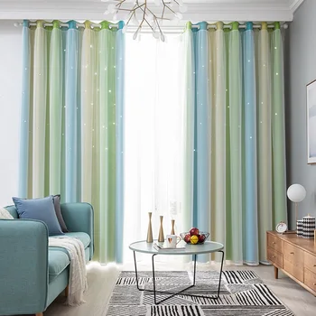 

Gradient Hollow Star Double-Layer Full Shading Bedroom Living Room Blackout Curtain Home Decoration Curtain