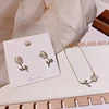 Fashion Elegant Cute Opal Rose Flower Stud Earrings For Women Students Delicate Micro Pave Zircon Necklace Jewelry Set Oorbellen ► Photo 1/6