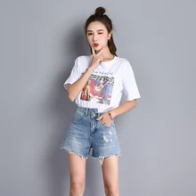 Джинсовые шорты с высокой талией, женская летняя одежда, новые тонкие шорты с дырками, серия han