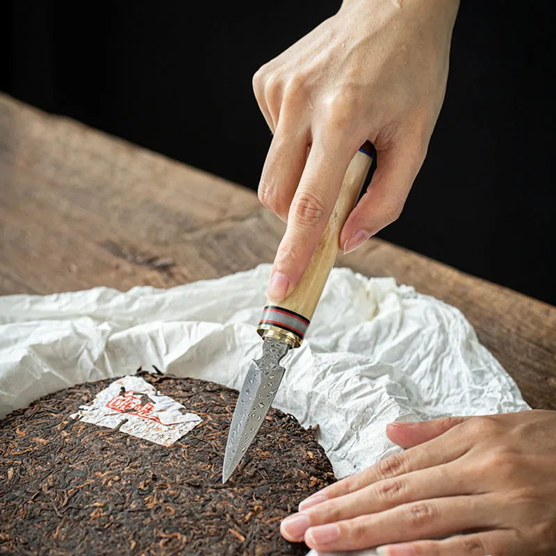 Tea Cutter Needle Set 1Pcs Chinese style Puer Tea Knife Ebony Stainless Steel Damascus Tea Needle Cone gift