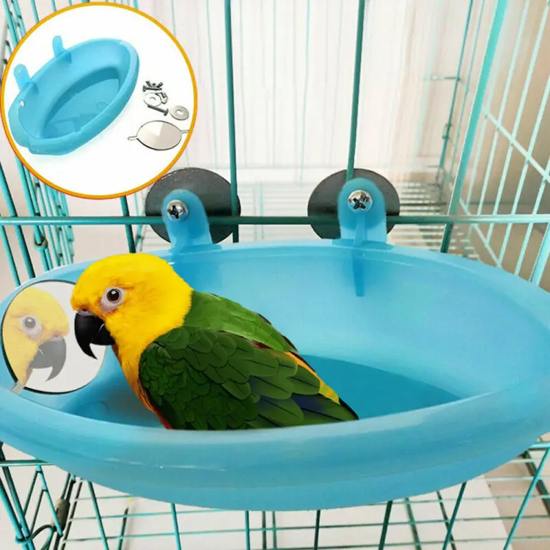 

Plastic Birds Cage Bath Basin With Mirror For Pets Small Bird Parrot Bathtub Pet Tub
