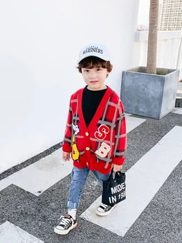 

Boys Plaid Sweater Cardigan Baby Korean Version of the New Sweater Autumn Western Style Spring Boy Tide Children's Clothing