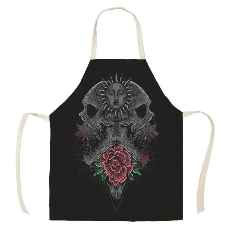 Women Kitchen Apron Cotton Linen Halloween Skull Design Sleeveless Chef Cooking Aprons Kitchen accessories WQ1698