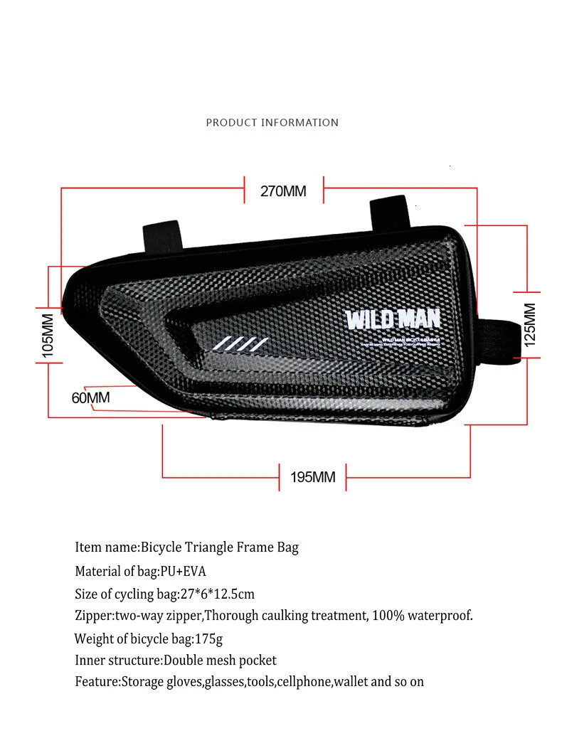 WILD MAN Bicycle Triangle Frame Bag Hard Shell Bike Bag for MTB Road Bike Front Tube Bag Waterproof Anti-press EVA Riding Pack (8)