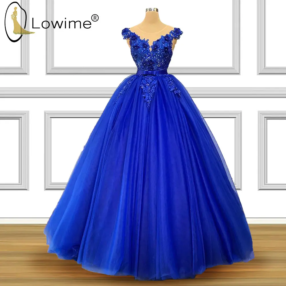 

Robe De Soiree Royal Blue Applique Evening Dresses 2020 A Line O Neck Floor Length Formal Women Dress Prom Party Gowns