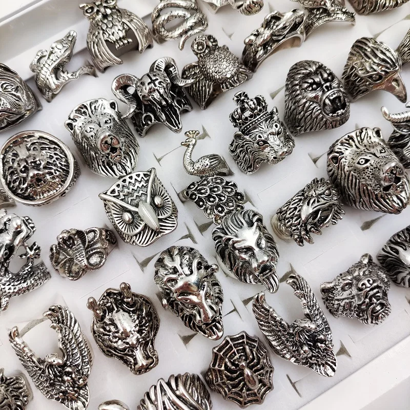 20Pcs/Lot Vintage Punk Animal Rings For Men Women Rock Gothic Snake Mix Antique Silvery Band Party Jewelry Gift Wholesale Anillo