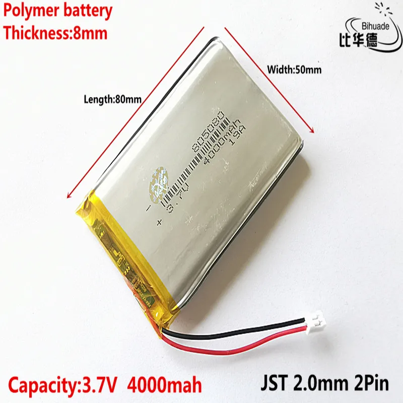JST 2,0 мм 2Pin 3,7 V 4000mAh 805080 литий-полимерная LiPo аккумуляторная батарея для внешнего аккумулятора