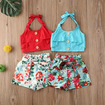 

Toddler Kids Baby Girls Clothes sleeveless vest Tops Flower Pants Outfits Girl Clothing Summer Set